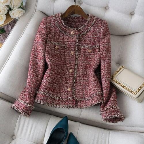 Autumn Chao Celebrity Round Neck Thick Flower Contrast Color Edging Thick Flower Fringe Coat Womens Autumn