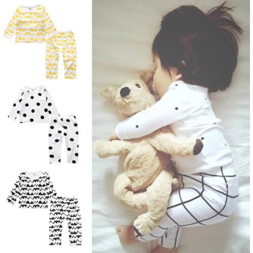 1-4T Children Pajamas Clothing Set Boys Girls Cartoon Sleepwear Suit Sets Kids Long-sleeved+Pant 2-Piece Cotton Pajamas Sets