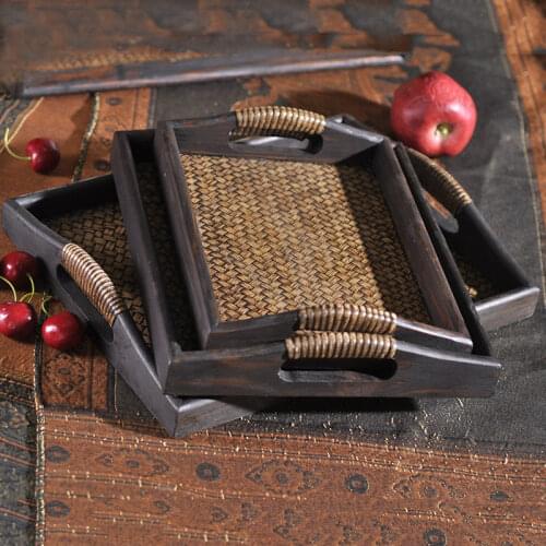 Handicraft rattan household tea tray baked bread tray set tray wooden storage tray