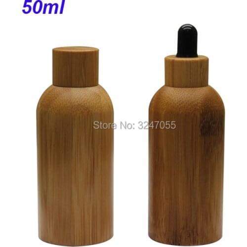50ML 10pcs Natural Bamboo Empty Cosmetic Essential Oil Bottle, Professional Dropper Bottle with Glass Pipette, Makeup Containers