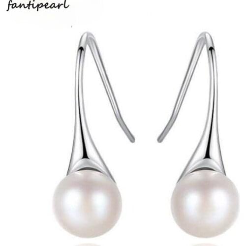 Natural freshwater pearl 7mm earrings, white sterling silver pearls, simple and popular drop-shaped ear hooks