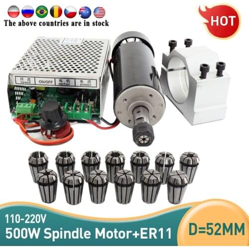 Free Shipping 0.5kw clamps Air cooled Air cooled spindle+ ER11 chuck CNC 500W Spindle Motor + Power Supply speed governor