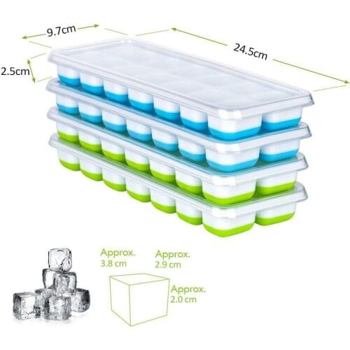 4 Pieces Silicone Ice Cube Trays With Lid Cover Easy Release and Flexible