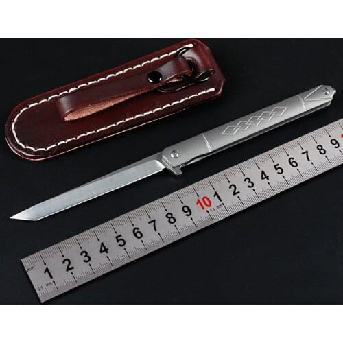 Free Wolf Flipper Folding Knife D2 Tanto Point Satin Blade TC4 Titanium Alloy Handle Ball Bearing EDC Pocket Knives H7001