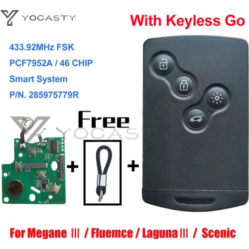 YOCASTY 285975779R 4 Buttons Keyless Smart Car Key For 2008 2009 2011 2012 2013 2014 2016 Laguna Megane III Fluence Grand Scenic