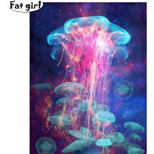Rhinestone embroidery 5D diamond painting Jellyfish Colorful cross stitch diy mosaic handmade hobby square round living decor