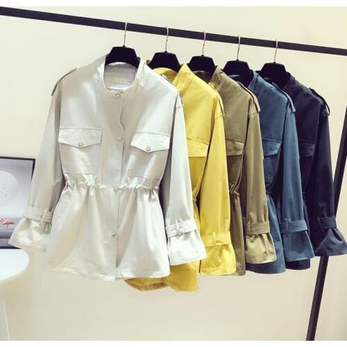 Spring Autumn Women Jacket Coat Casual Windbreaker Female Pocket Zipper Jackets Harajuku Loose Khaki Outerwear Plus Size F62209