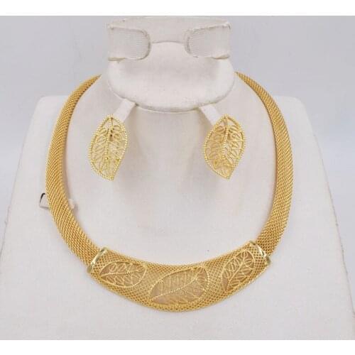 High Quality Ltaly 750 Gold color Jewelry Set For Women african beads jewlery fashion necklace set earring jewelry