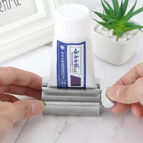 Stainless Steel Rolling Toothpaste Squeezer Tube Toothpaste Dispenser Bathroom Accessories Set Toothbrush Holder Storage Rack
