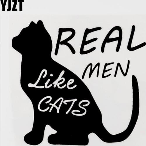 YJZT 13.6CM×12.8CM Real Men Like Cats Vinyl Animal Car Sticker Decal Black/Silver 8C-0412