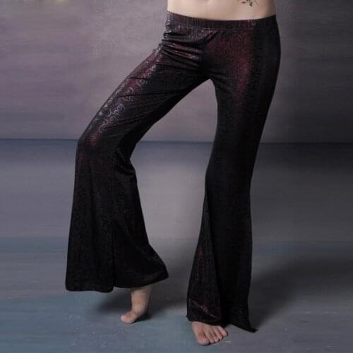 Tribal Dance Shiny Nylon Long Pants Tight Trousers Flare Side Split Elastic Waist Women Tribal Belly Dance Pants