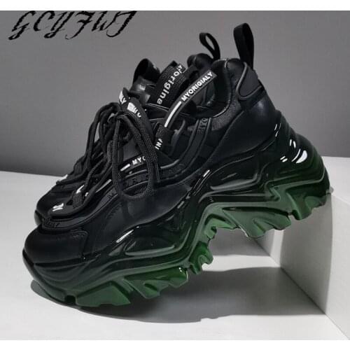 Women Sneakers Genuine Leather Crystal Jelly Flat Platform Lace-Up Ladies Shoes Non-Slip Wearproof High Quality Zapatillas Mujer