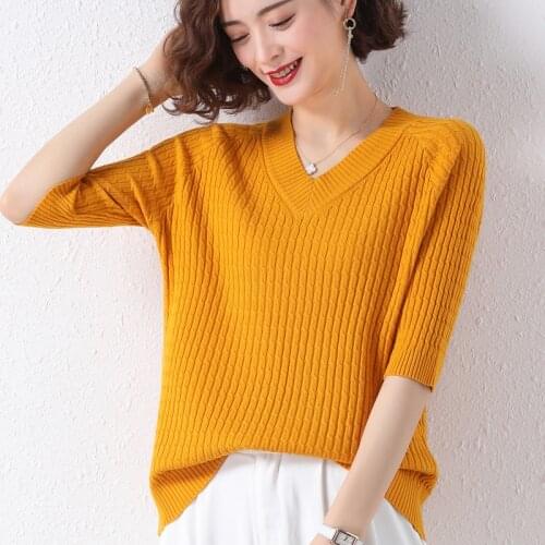 XJXKS 2021 autumn new fashion V-neck mid-sleeve women sweater high quality wool knitted sweater women pullover