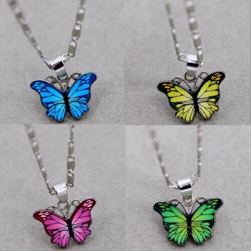 Blue Pink Purple Enamel Butterfly Metal Necklace Women Trendy Simple Wild Pendant Dangle Clavicle Chain Jewelry
