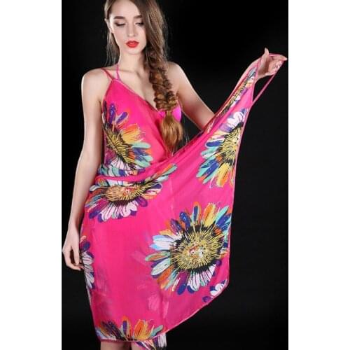 Sexy Floral Printed Cover-ups Beach Dress Women Halter Sling Chiffon Beach Towel Bikini Wrap Pareo Skirts Open-Back Swimwear