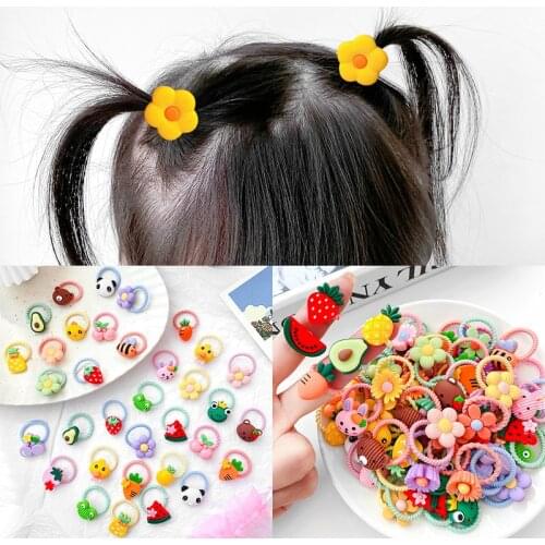 10pcs Baby Kid Girl Cartoon Flower Elastic Hair Band Fruit Hair Rope Ring Tie Small Cute Hair Accessories