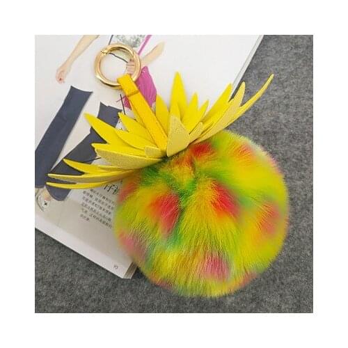 10CM Pineapple Stawberry Fruit cute Women Accessories Faux Rabbit Fur Ball Bag Plush handbag Pendant wholesale Contrast color