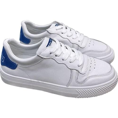 2019 Women Spring Leather White Shoes Wild Low Shoes Color Matching Flat Casual Running Sports Shoes Leather Sneakers Shoes