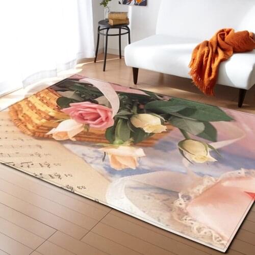 Rose flower printed 3D Carpet Large Size wedding Living Room Bedroom Tea Table Rug and Carpet Antiskid Floor Mat home decor