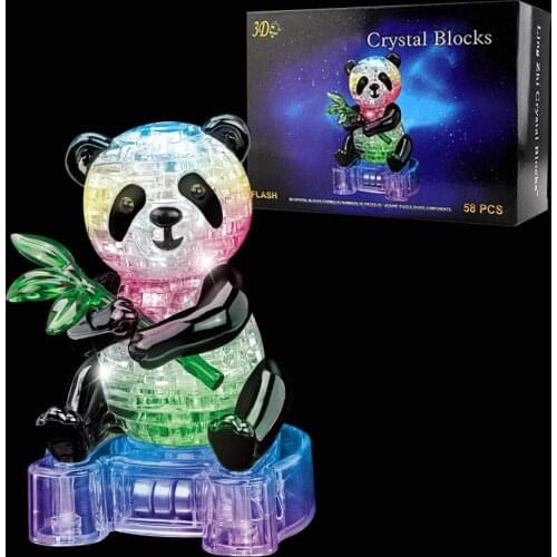 3D Crystal Panda Puzzle with Flashing 3D Jigsaw Assembled Cute Animal Puzzles DIY Model Intelligence Toys Birthday Gift for Kids