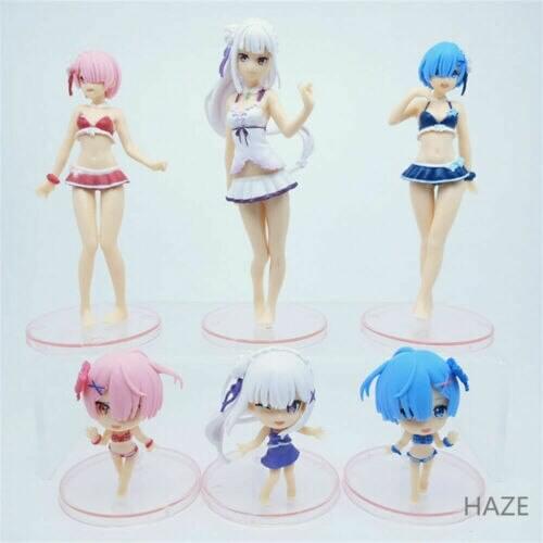 6pcs/set Anime Re Life In A Different World From Zero Swimsuit Rem Ram Figure Model Toy New