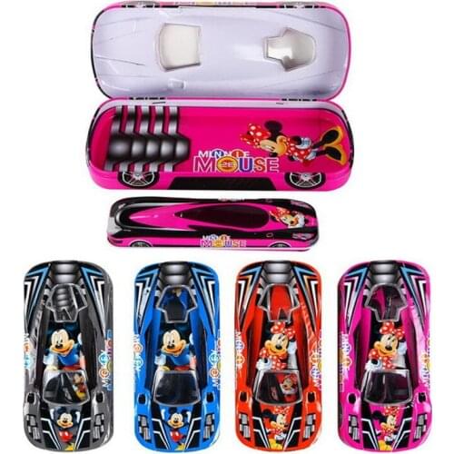 Disney Mickey Minnie Tinplate Box Multifunctional Cartoon Double-layer Stationery Box School School Supplies Gift