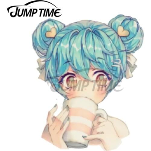 JumpTime 13 x 8.5 cm Anime Girl Drinking Coffee Vinyl Car Stickers Cartoon Decal 3D Custom Printing Laptop VAN RV Decoration
