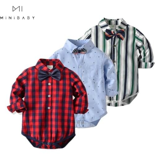 2021 Classic plaid bodysuit for baby wearing 1-2-3 birthday party gentleman baby store body boy costume funny tie baby clothes