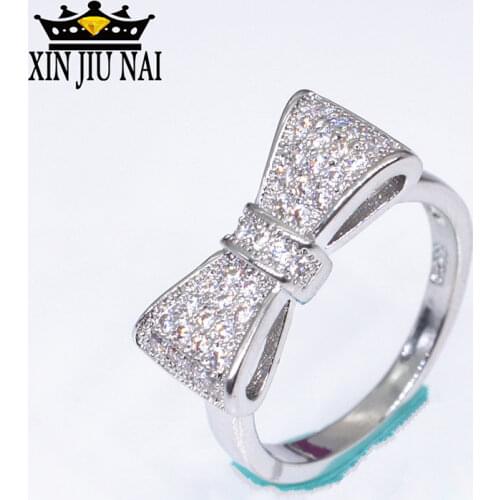 925 Anillos Silver Sparkling Bow Knot Stackable Ring Micro Pave CZ For Women Valentines Day Gift Jewelry Wholesale Lots Bulk