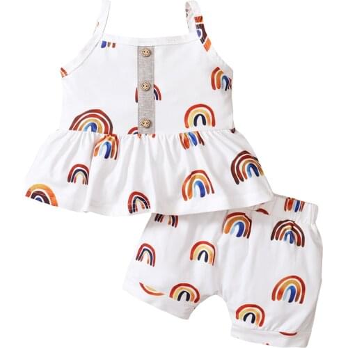 2021-04-05 Lioraitiin 0-18M Newborn 2Pcs Clothing Set Infant Baby Girl Sleeveless Rainbow Printed Dress Top Shorts Outfit