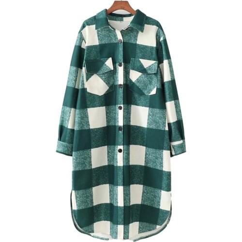 Nice Casual Women Oversized Long Plaid Shirt Coat Fad Fashion Ladies Warm Single Breasted Outerwear Female Chic X-Long Blouse