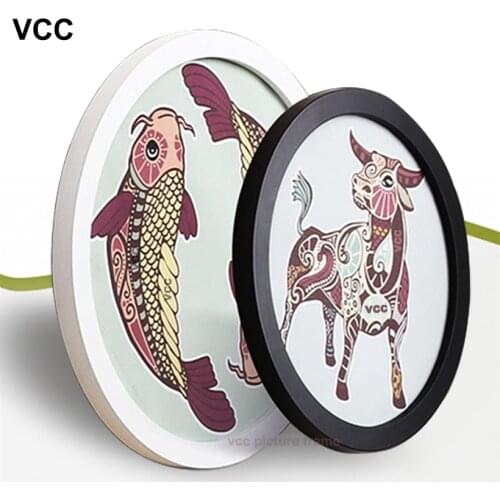 Round Wooden Picture Frames Photo Poster Frame Wall Hanging Black White Wood Pictures Holder Wall Mounted Photo Frame Round