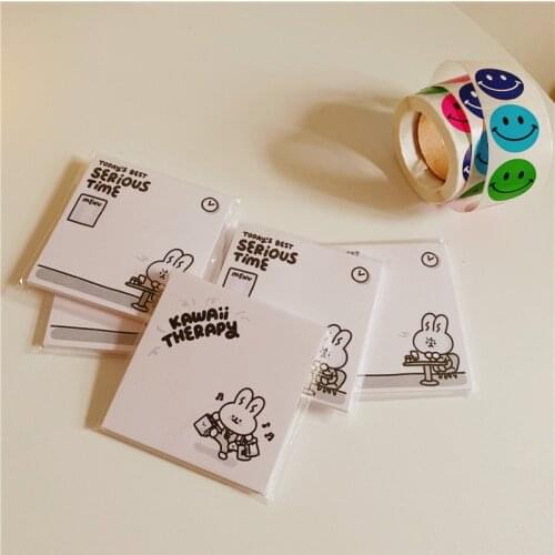 Cartoon Cute Working Shopping Rabbit Memo Pad Korean Ins Black And White Simple Notepad Memorandum Kawaii Stationery 50 Sheets