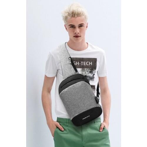 Mens chest bag anti-theft backpack shoulder USB interface charging travel bag