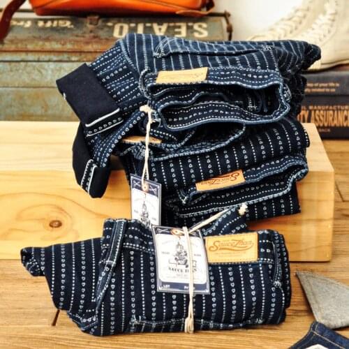 Saucezhan Mens Jeans Wabash Work Jeans Vintage American Railroad Worker Cargo Pants Selvedge Denim Jeans Cotton Soft