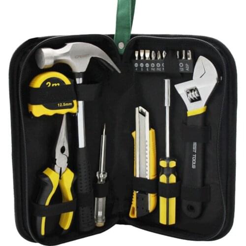 Tools Set General Household Hand Tools Kit with Rip Claw Hammer, Linemans Plier, Measure Tape Rule Plastic Toolbox Storage Case