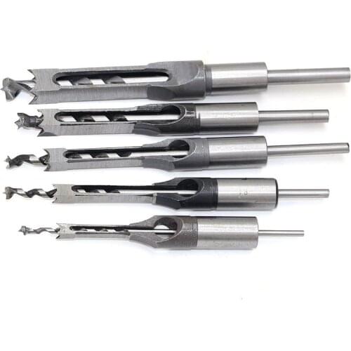 HSS Twist Drill Bits Square Auger Mortising Chisel Drill Set Square Hole Woodworking Drill Tools Kit Sets Extended Saw Hand Tool