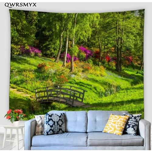 Green Forest Arch Bridge Garden Landscape Tapestry Art Natural Scenery Wall Hanging Living Room Bedroom Decor Wall Tapestries