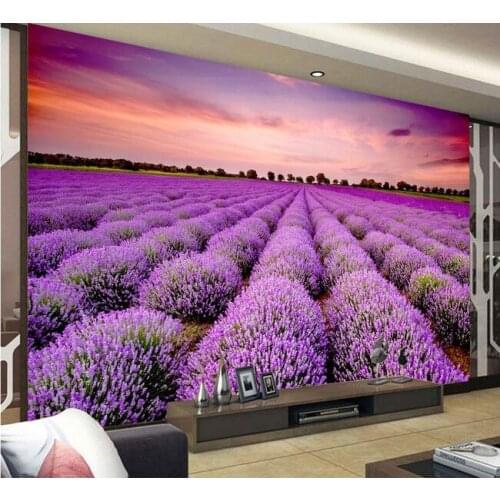 3d wallpaper custom mural non-woven 3d room wallpaper sunrise purple lavender flower field background 3d wall mural wallpaper