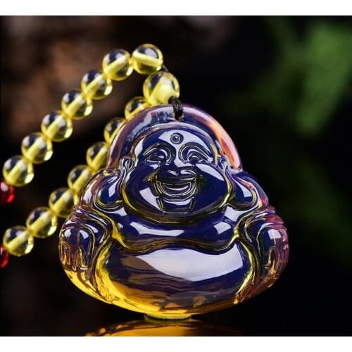 Natural Dome Lanpo Buddha Pendant Sweater Chain Raw Mine Wax Necklace