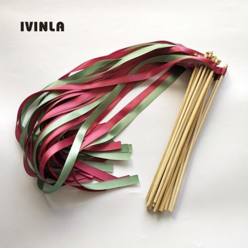 Newest 50pcs/lot sage green and red wedding wands with gold bell for wedding decoration