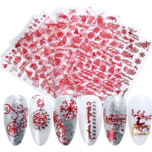 9 Designs In 1 Set Winter Christmas Style Snowflake Full Wraps Nail Art Water Transfer Stickers Manicure Decals DIY