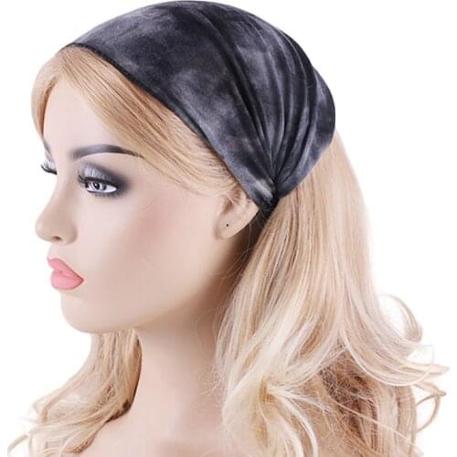Fashion Gradient Color Headband Cotton Turban Head Wrap Women Girls Vintage Tie-Dye Sports Wide Elastic Headscarf Headbands