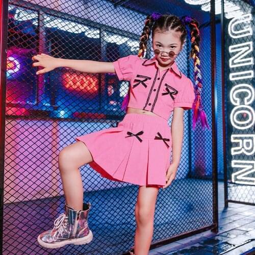 Pink Dancer Outfit Girl Sets Jazz Dancewear Fairy Cheerleader Uniform Summer Stage Costume Designer Clothes Pleated Skirt DL8017