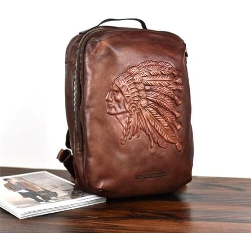 Retro personality mens genuine leather backpack top layer cowhide daily multi-compartment large-capacity computer bag backpack