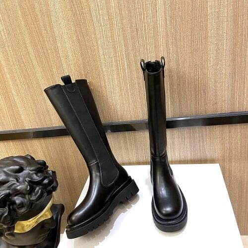 Women Genuine Leather Boots Fashion Handmade Classic Round Head Platform European And American Fashion Womens Knee-High Boots