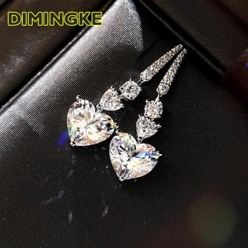DIMINGKE 2CT 8*8 Heart-shaped Super Flash Drop Earrings S925 Sterling Silver 18K Gold Jewelry Wedding Party Birthday Gift