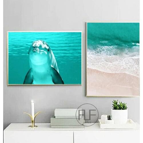 Nordic Posters and Prints Sea Dolphin Beach Fish Scenery Canvas Painting Wall Pictures for Living Room Modern Home Decoration