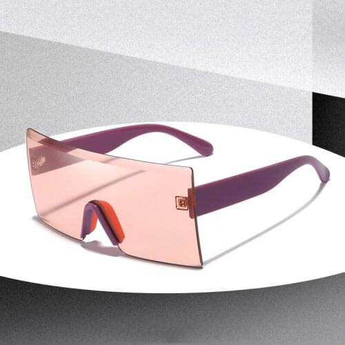 Rimless Oversized One Lens Square Sunglasses Fashion Men Women Shades UV400 Vintage Big Frame Sun glasses