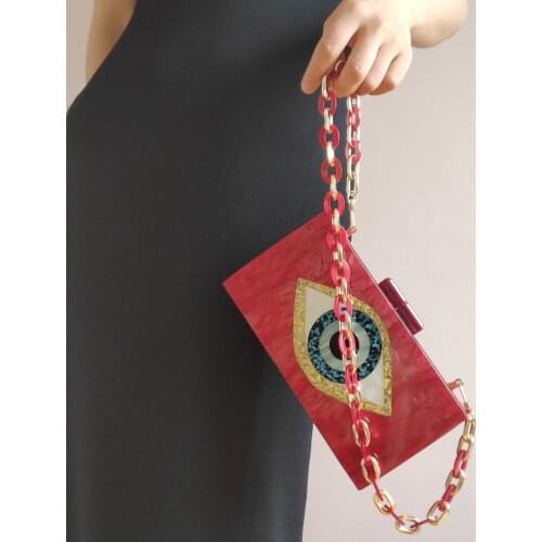【wander lamar 】2021 fashion new design red devil evil eyes shaped acrylic chain bags for women